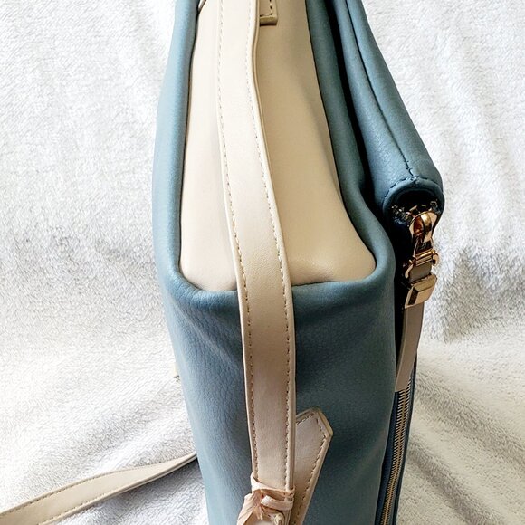 MATMAZEL "Katerina" Two Compartment- Crossbody Purse- Handbag- Blue & Cream - Picture 11 of 12